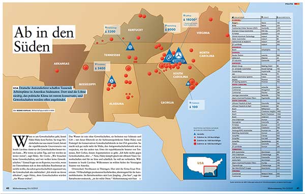 Infografik: Deutsche Autozulieferer in den Südstaaten